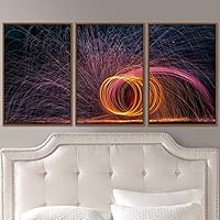 3 Piece Framed Canvas Wall Art Abstract Geometric Lights Mixed Media Modern Canvas Prints Home Artwork Decoration for Living Room,Bedroom - 16
