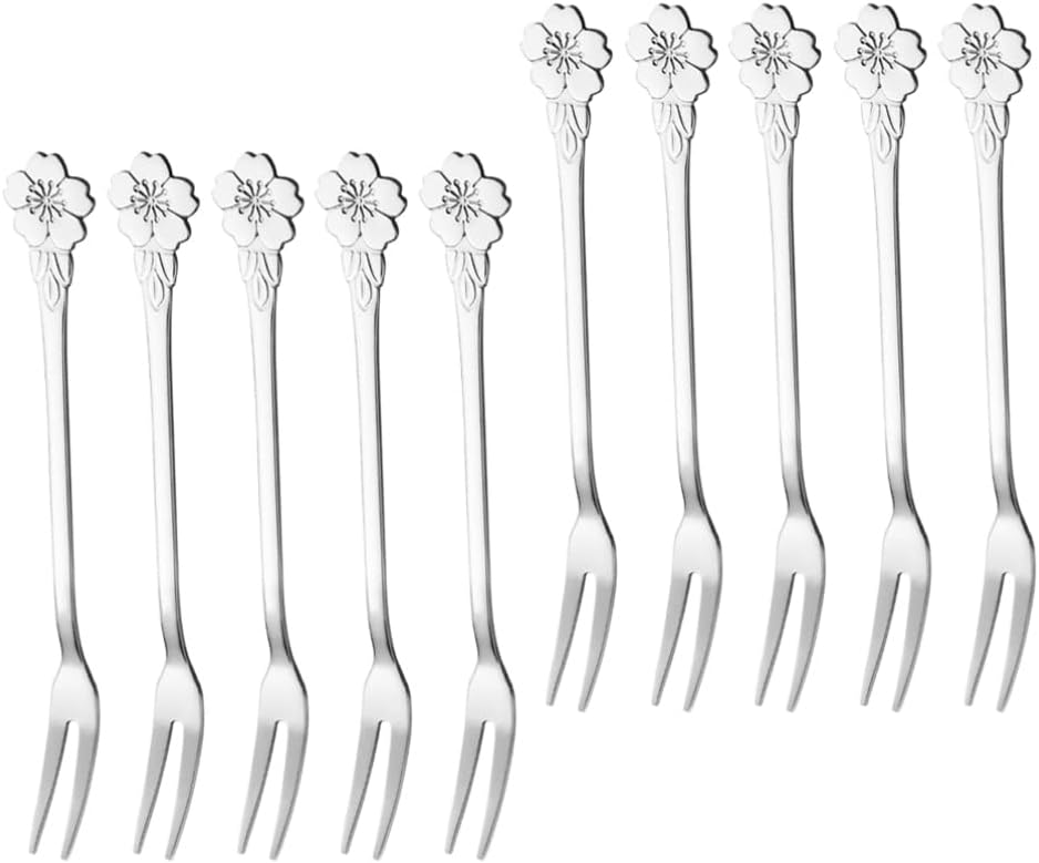 Hemoton 10pcs Stainless Steel Fruit Fork Fruits Forks Home Dessert Forks Cake Tasting Kitchen Utensils Appetizer Stainless Steel Multipurpose Snacks