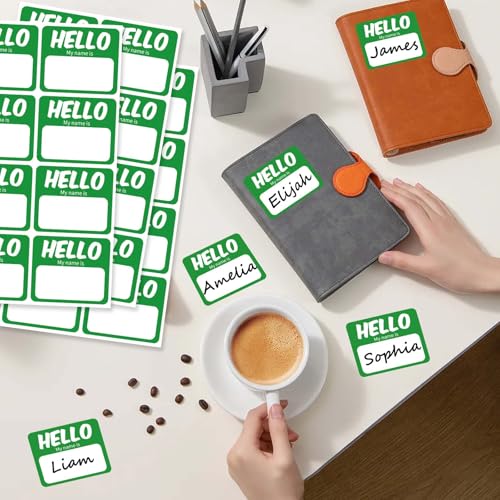 Image of 256 Pcs Name Tags Sticker 3 inchx2.5 inch Hello My Name is Stickers, Green Name Labels Adhesive Identification Name Badges for School, Office, Meeting, Family Parties, Mailing