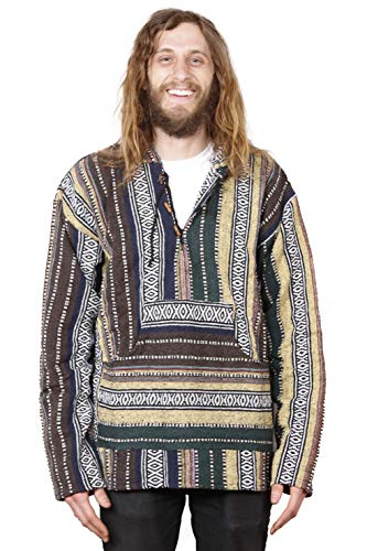 Sunshine Joy Woven Baja Style Pullover Hoodie Hooded Jacket Earth Stripe