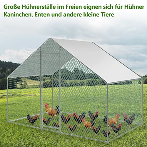 Cecaylie Hühnerstall 3x2x2m Freilaufgehege XL mit Schloss, Verzinkter Stahl Kleintierstall Kleintiergehege Outdoor… – Bild 7