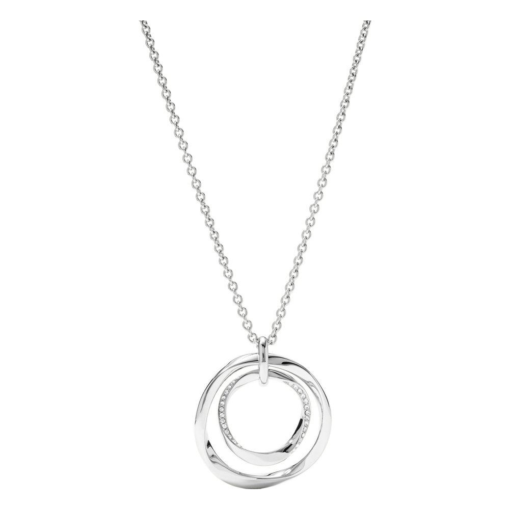 Fossil Women's Stainless Steel Sutton Long Twist Duo Circular Pendant Necklace, Silver