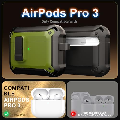 Image of AirPods Pro 3 Case with Lock Magnetic Lid MagSafe, Army Green