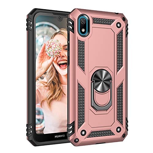 BestST Funda para Huawei Y5 2019 /Honor 8S + HD Protectores de Pantalla,con Anillo Soporte, Rugged TPU y PC Cubierta de Doble Capa Hybrid Carcasa y 360 °Rotación Kickstand 2 en 1 Case. RoseOro