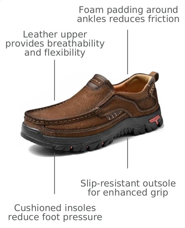 Image of MOSTELO Mens Slip On Casual Loafers Classic Outdoor Leather Walking Hiking Shoes Comfortable for Work Office Dress Outdoor