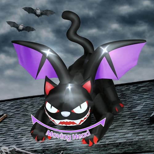 Aufblasbare Vampirkatze mit Bewegung und LEDs, 1,8 m