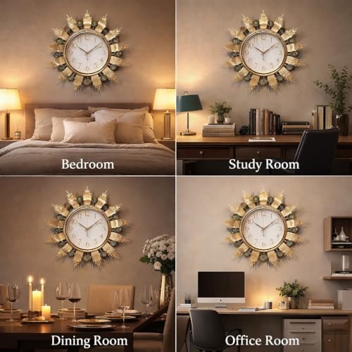 Image of ARMONIA Royale Luxury Wall Clock 64 cm | Large Decorative Silent Non-Ticking Sweep Movement Analog Clock for Living Room, Bedroom, Dining Room & Office Home Decor | Gold Finish | Plastic