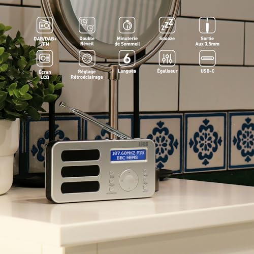 Radio DAB/DAB+ et FM August MB225 : mini poste rechargeable de couleur argent - 2
