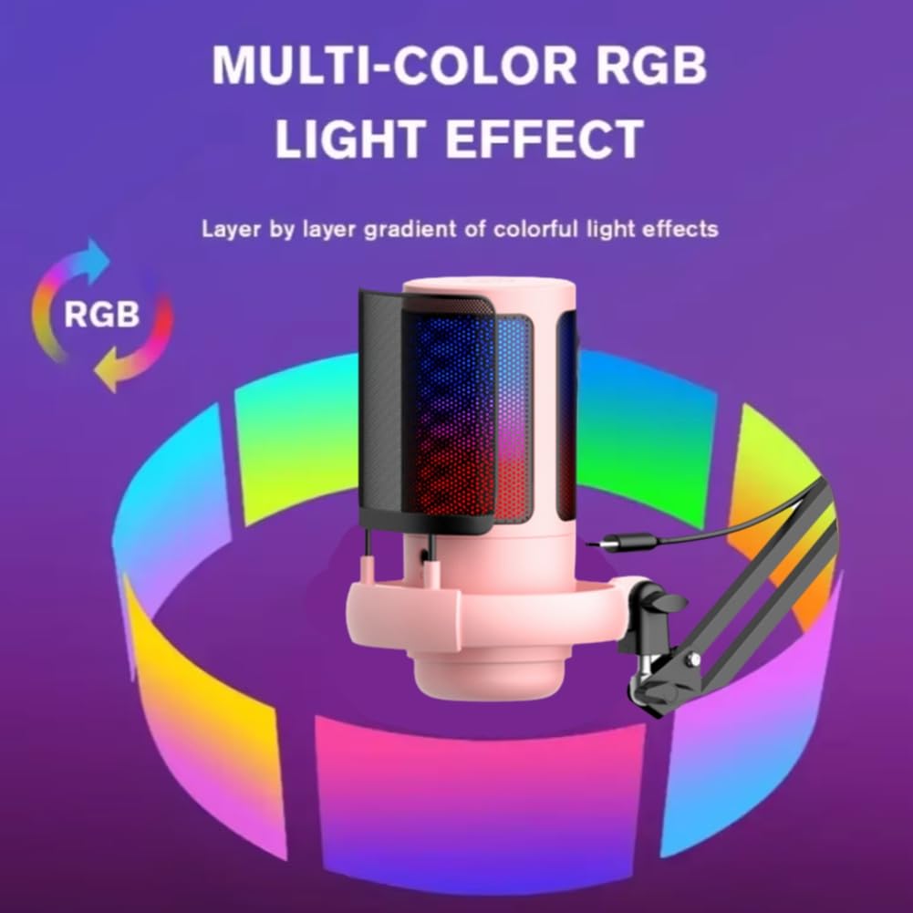 Mikrofon pojemnościowy USB RGB ze stojakiem biurkowym do