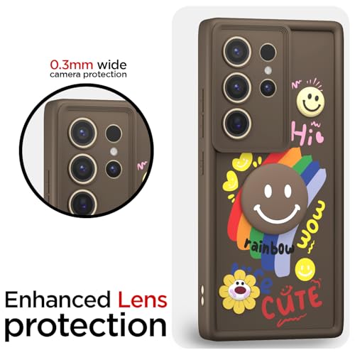 Image of Pikkme Back Cover for Samsung Galaxy S24 Ultra 5G | Soft Silicone| Cute Rainbow Smile & 3D Cartoon Flower Design | Shockproof Raised Camera Protection Bumper Case (Brown)