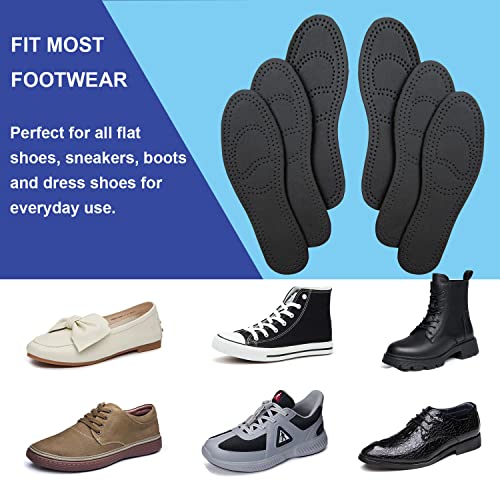 Image of Black Leather Insoles for Men Boots Nonslip Thin Shoe Pads for Men Thin Leather Shoe Sole Liners with Activated Carbon for Odor Eaters (3 Pairs /Mens US 10-10.5)