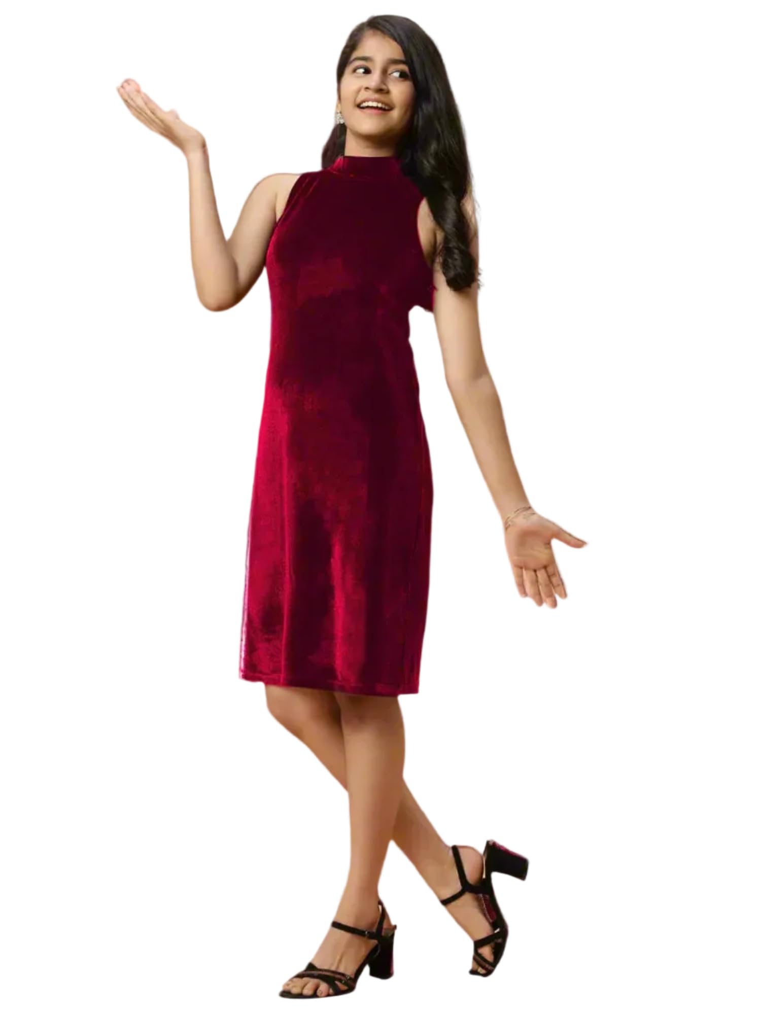 teentrums Girls Sleeveless Velvet Bodycon Dress High Neck-picture-22