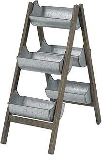 farmhouse collapsible wooden ladder planter, balcony garden multi tier p...