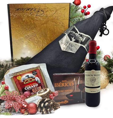 Cesta Gourmet para Regalar XXXL | Perfecta para regalar como Cesta Navidad de Empresas | Con Jamón Gran Reserva Selección + Vino Ramon Bilbao + Cuña Queso Curado Oveja + Paté al PX - Lote Navidad 2025
