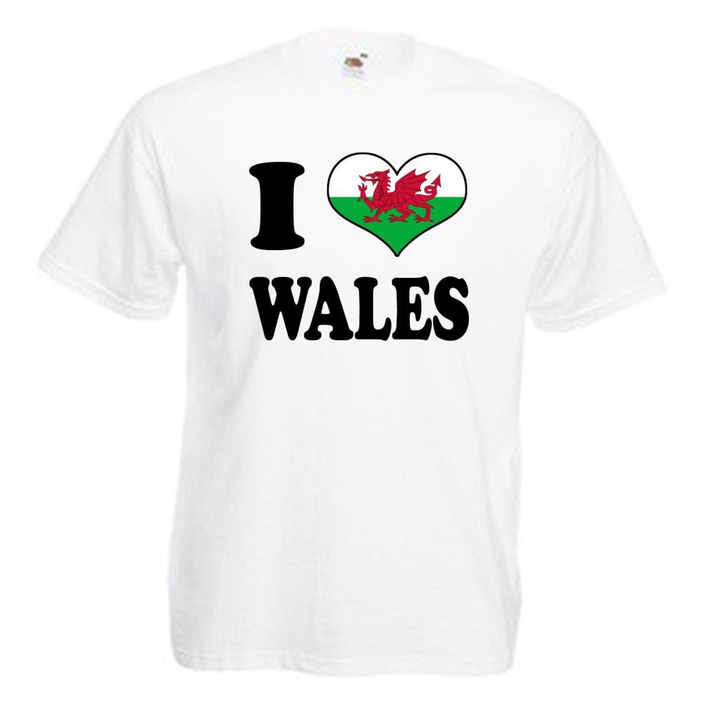 Shaniztoons Men's White I Love Heart Wales T Shirt Large