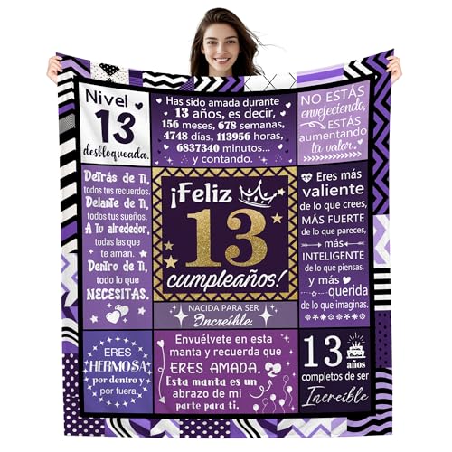 Amorea Mantas de aniversário para meninas de 13 anos 130 x 150 cm Ideias para Filha Irmã Neta Sobrinha Prima Melhor Amiga Feliz Aniversário Presente de Aniversário Número 13 (13-Ela)