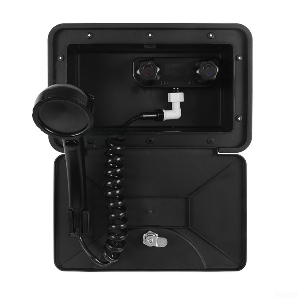 RV Douche extérieure ABS noir et blanc avec régulateur chaud/froid 1,5 m tuyau pour camping pour camping-car (noir)