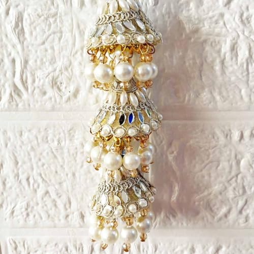 Image of Adikala Craft Store Handmade Ethnic Latkan Tassel Set of 2 for Saree Pallu, Blouse, Suits, Dupatta, Lehenga Decor (Silver 3L D2)
