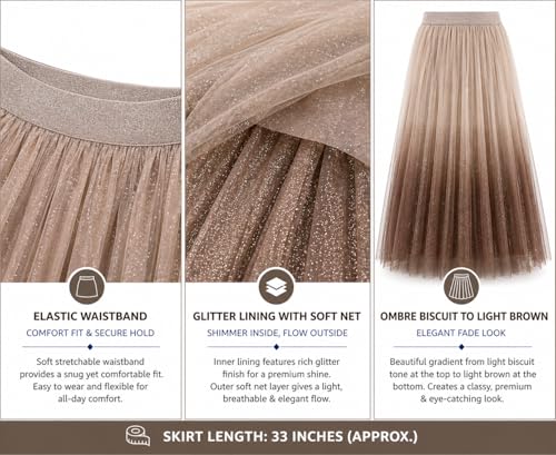 Image of THANYA'S BOUTIQUE Women's Korean Style Midi Skirt | Lightweight Flowy Net Fabric | 33 Inches (Approx) | Pleated Elegant A-Line Flare Skirt | Imported Wear & Casual Outfit for Women & Girls