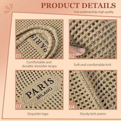 Image of Ayieyill Crochet Tote Bag For Women, Crochet Mesh Beach Tote Bag Summer Vacation Aesthetic Boho Knit Bag for Women