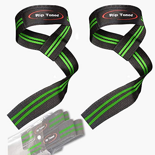Rip Toned Lifting Straps (Pair) - Normal or Small Wrists - Neoprene Padded - for Weightlifting, Bodybuilding, Xfit, Strength Training, Powerlifting, MMA (Black/Green)