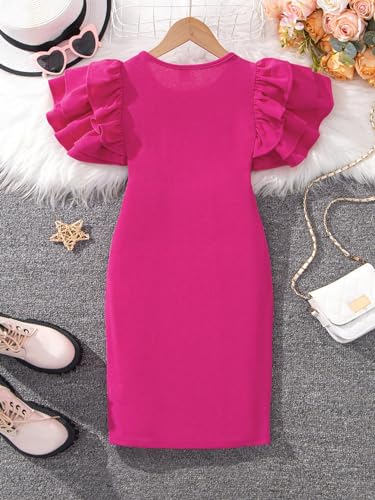 SweatyRocks Girl's Ruffle Cap Sleeve Bodycon Mini Dress Slim Pencil Short Dresses2