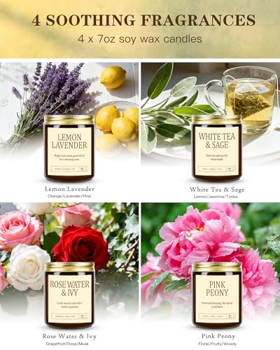 4 Pack Scented Candles for Women: 28oz Natural Soy Candles for Home Scented, Up to 200H Burning, Aromatherapy Candle Set, Jar Candle Gift Set for Bath Meditation, Birthday Valentine's Day Gifts - Image 3