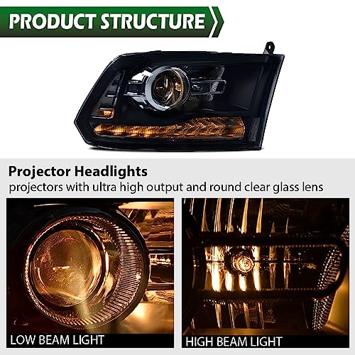 Image of GRAND ORANGE LED Headlights Assembly Compatible with Dodge Ram 1500 2500 3500 2013-2018 NOT FIT NON PROJECTOR MODEL Smoke Lens Black Housing Clear Reflector