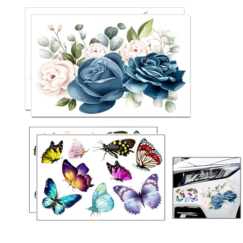 Nurila 4 Stück Auto Aufkleber, Auto Aufkleber Groß, 3D Aufkleber, Fun Aufkleber Tuning-Aufkleber Car Sticker für Motorrad, Pickup (Blumen28*20cm*2, Schmetterlinge21*30cm*2)