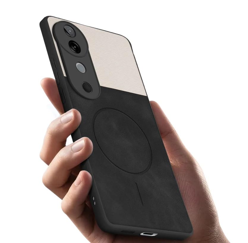 Image of Bintage CASE Mac Safe Design Hard Light Weight Back Case | Soft Border Camera Protect | Dual PU Leather Finish Back Cover Compatible for V40 PRO 5G /Vivo T3 Ultra - White & Black