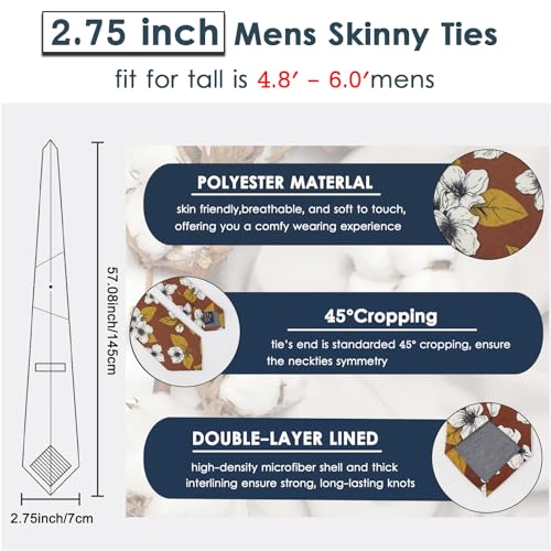 Image of Mantieqingway Floral Ties for Men Skinny Cotton Tie Flower Necktie
