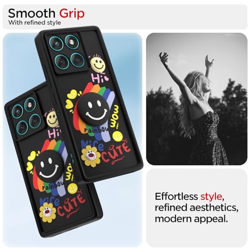 Image of Pikkme Back Cover for Motorola Moto Edge 60 5G / Moto Edge 60 Fusion 5G | Soft Silicone| Cute Rainbow Smile & 3D Cartoon Flower Design | Shockproof Raised Camera Protection Bumper Case (Black)