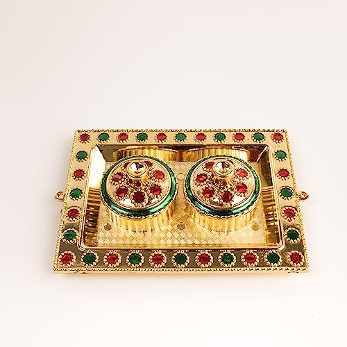Handicraft Storeroom Presents Decorative Haldi Kumkum Holder (Meenakari Design) for Festive & Diwali Gifts (Square Shape)