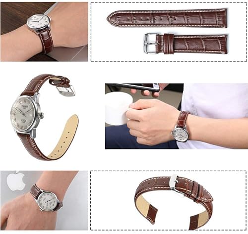 Image of 18mm 20mm 22mm 24mm 26mm 28mm 30mm 32mm Genuine Leather Black Brown Light Brown Blue Silver Rose Yellow Golden Silver Buckle Clasp Watch Band Strap for Men and Women