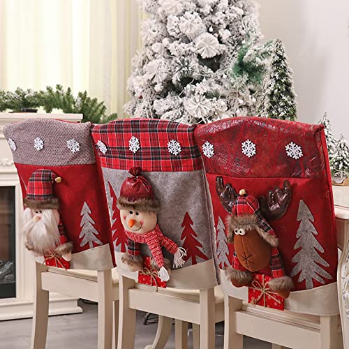 Weihnachtsstuhl-Rückenbezüge, 6 Stück, rot, Weihnachts-Stuhlhussen mit umweltfreundlichem Kunstleder, Weihnachtsstuhl-Rückenbezüge für Zuhause, Urlaub, Esszimmer, Neue Weihnachtsstuhl-Dekoration Cover