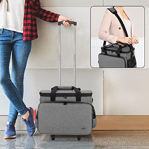 Luxja Sewing Machine Case With Detachable Dolly And Removable Bottom Pad, Rolling Sewing Machine Tote Fits For Most Standard Sewing Machines, Gray #TOP4