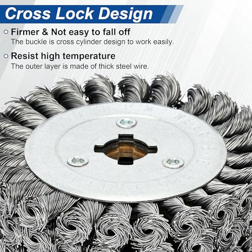Image of 4.7 inch x 4 inch Twisted Steel Wire Wheel, 0.02 inch Coarse Knotted Wire Brush, Drum Surface Conditioning Tool, Stainless Steel Wire Brush for Metal Removing Rust Wood Grain Restoration - 3 /4 Quad Keyway