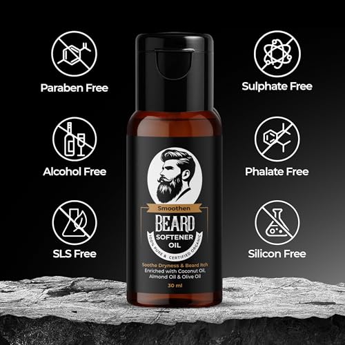 Image of Beard Softener Oil | 100% Pure & Organic | Enriched with Coconut, Almond & Olive Oil | Soothes Dryness & Itchiness | 30 ml (Pack Of 1)