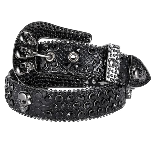 Skull Rhinestone Belts for Men Women Bling Studded Belt With Metal Buckle Western Cowboy Punk Belt For Jeans Pants Jacket