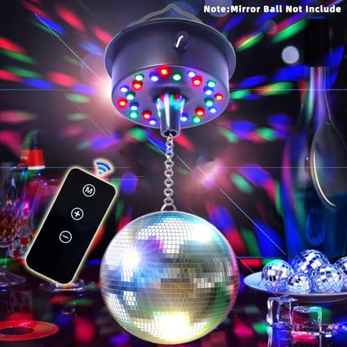 Image of Remote Control 5 RPM-9 RPM Adjustable Mirror Ball Rotating Motor with 24 RGB Led Light for 4 6 8 12 inch Disco Balls (Not Include) for Party Decoration DJs Bands Pubs (USB /Battery Powered)