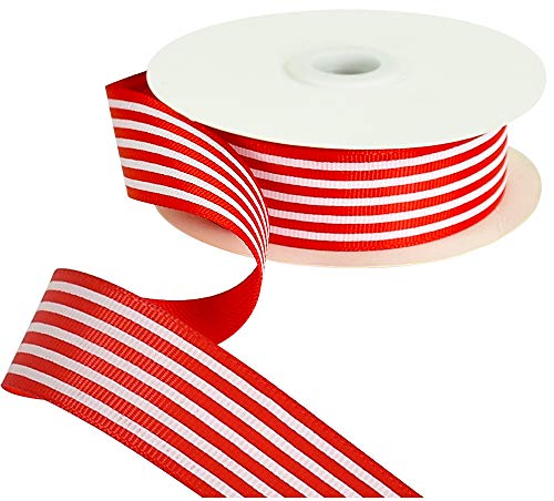 TONIFUL Red White Striped Ribbon 1 Inch 25 Yards Grosgrain Ribbon for Gift Wrapping Valentines Decoration DIY Floral Bouquet Hair Bows Accessories Crafts Wedding Christmas Birthday Party Decor