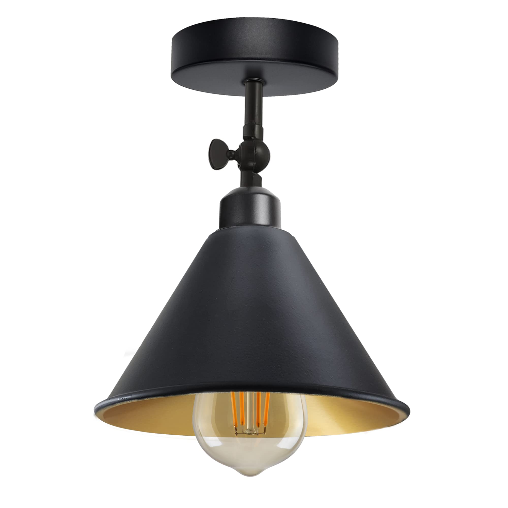 LEDSone Industrial Retro Metal semi Flush Mount Ceiling Pendant with E27 Holder lampshade Lighting for Home Bedroom Kitchen Living Room (Style 3, with Bulb)