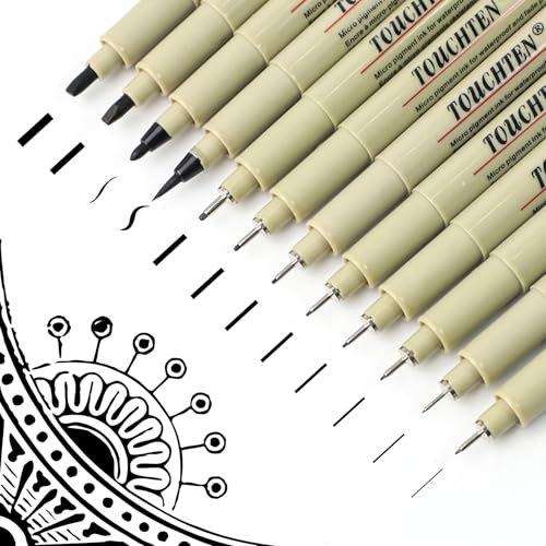 WYTNB 12Pcs Bolígrafos de Punta Fina de Arte Set, 0.15-3mm Tinta Negra Bolígrafos de Dibujo Tecnico Micro que No Traspasan, Fineliner Bolígrafos de Artistas para Bocetos Ilustraciones Cómics