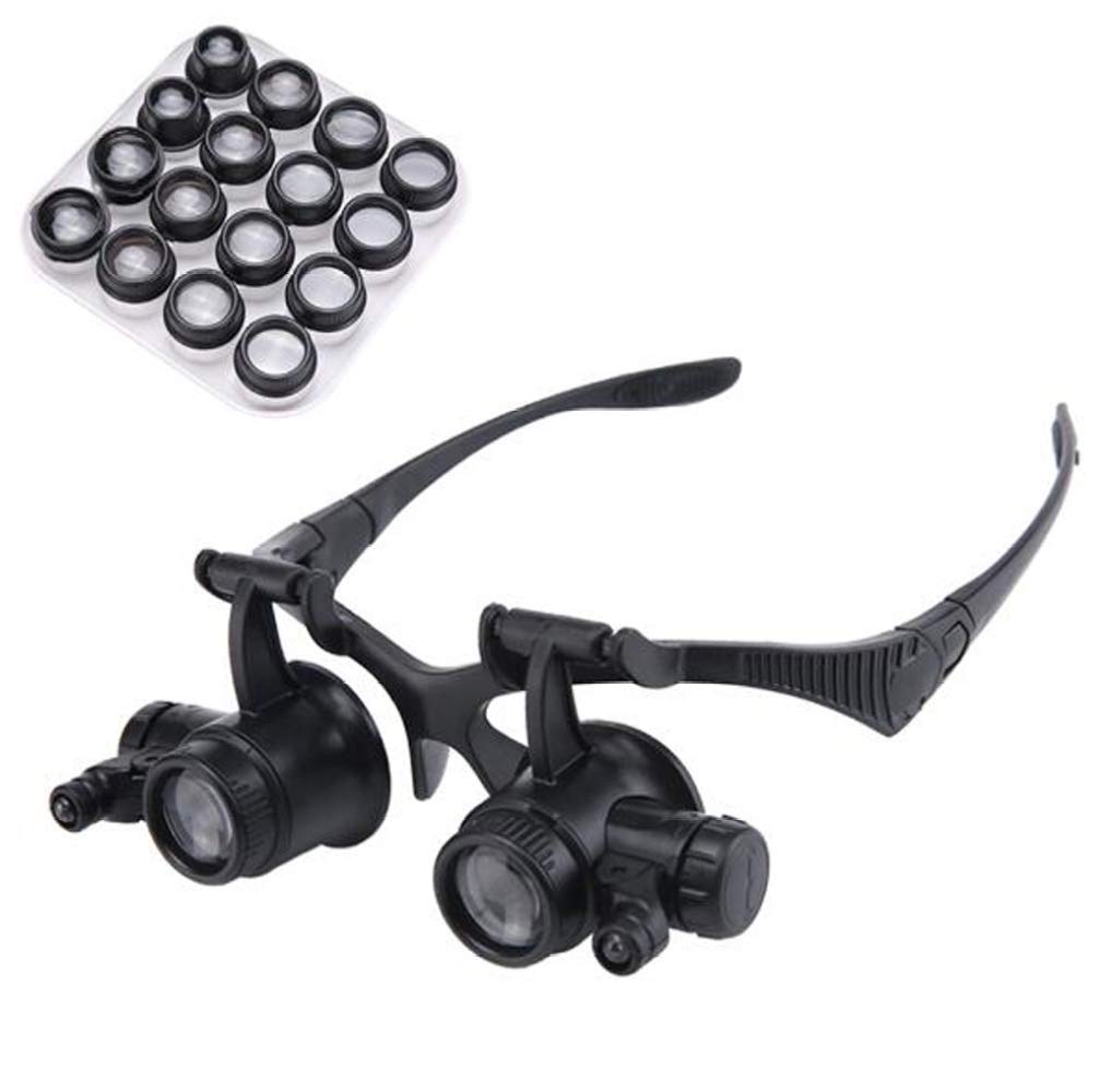 asdchZen Magnifier,Bracket/Headband Magnifying Glass Jewelry Clock Repair Loupe With 2 Lights And 8 Interchangeable Lens 2.5X 4X 6X 8X 10X 15X 20X 25X For Electronics Eyelash Crafts