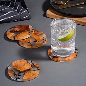 Drink Coaster Set, Wooden Absorbent Coasters, Epoxy Resin Coaster for Coffee Table, Tabletop Protection Decor, Set of 6 With Holder Drink Coaster Set Wooden Absorbent Coasters Epoxy Resin Coaster for Coffee Table Tabletop Protection Decor Set of 6 With Holder