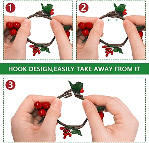 Napkin Rings Set Of 12, Haoypaic Rustic Napkin Ring Serviette Holders Handmade Red Berry Table Decorations For Wedding Christmas Thanksgiving New Year Valentine's Banquet Birthday Party #TOP2