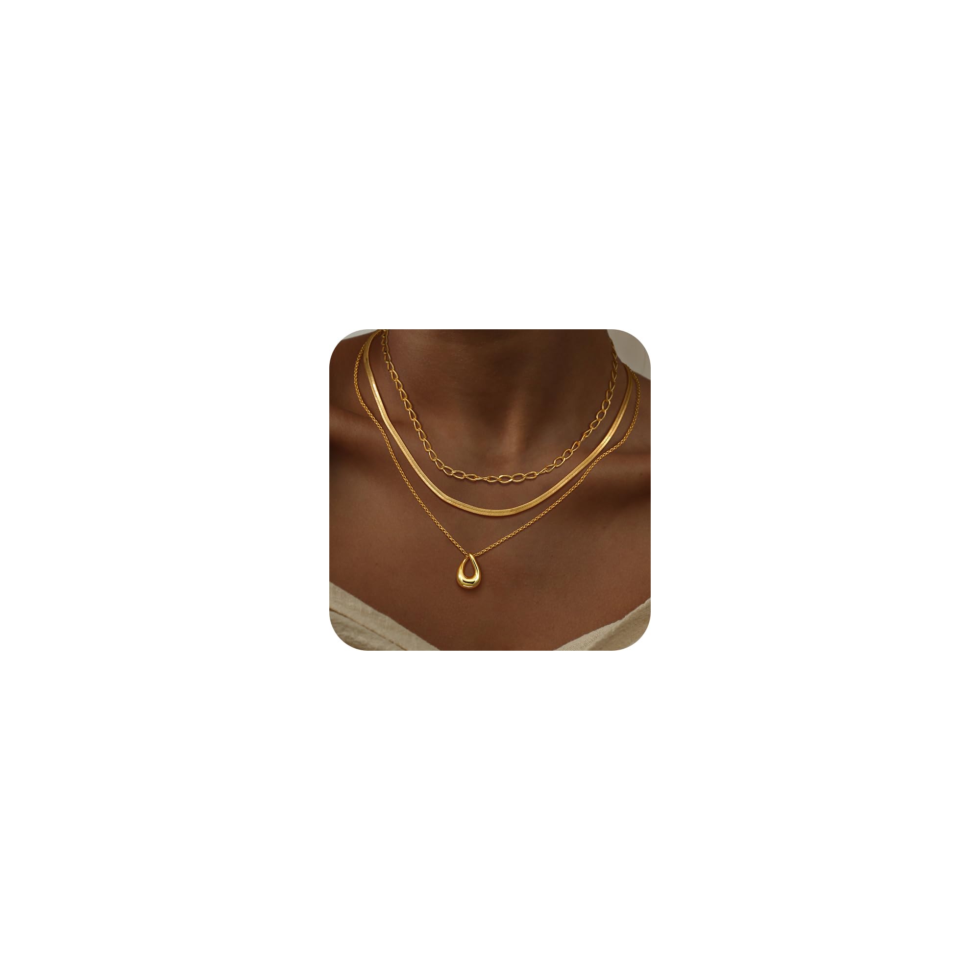 Lot De 3 Colliers Ras Du Cou Empilables Pour Femme - Plaqué Or 14 Carats - Chaînes : Papier, Boîte Et Pendentif Lèvres - Longueurs 41 à 46 Cm