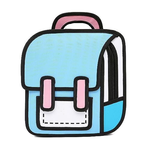SENIURIS Mochila infantil fofa de desenho animado para meninos e meninas, estilo desenho 2D, divertida, mochila escolar estranha, Azul claro, Normal