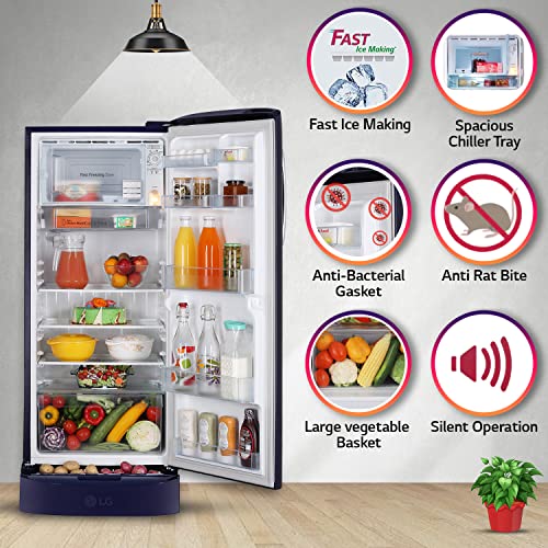 Image of LG 235 L 3 Star Direct-Cool Inverter Single Door Refrigerator Appliance (GL-D241ABQD, Blue Quartz, Base stand with drawer & Moist 'N' Fresh, 2022 Model)