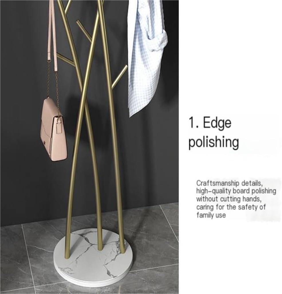 Floor-Standing Coat Rack Stainless Steel Floor-Standing Coat Rack Electroplated Coat Rack Simple Vertical Coat Rack Brushed Marble Coat Tree(Black) (A)